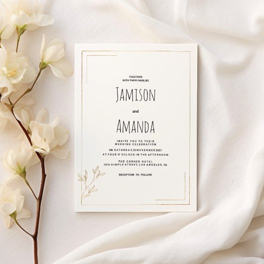Invitation Luxury white gold geometric floral Wedding