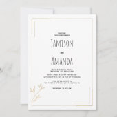 Invitation Luxury white gold geometric floral Wedding (Devant)