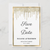 Invitation Luxury white gold glitter drips Save the Date (Devant)