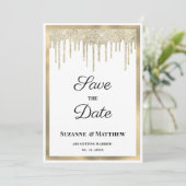 Invitation Luxury white gold glitter drips Save the Date (Debout devant)