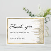 Invitation Luxury white gold glitter drips Thank You (Debout devant)