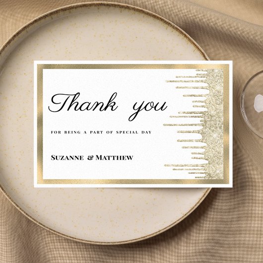 Invitation Luxury white gold glitter drips Thank You