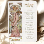 Invitation Luxus Menu Mariage Art Nouveau par Mucha<br><div class="desc">Ajoutez une touche d'élégance et de sophistication à votre réception de mariage avec ce menu Mariage Art Nouveau. L'aquarelle présente l'un des Muses de Mucha tenant un verre de champagne, créant un sentiment de luxe et de fête. Le style Art Nouveau se caractérise par ses lignes fluides et ses motifs...</div>