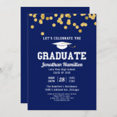 Invitation Lycée Blue Graduation Party Confetti (Devant / Derrière)