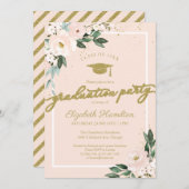 Invitation Lycée de fin d'année rose Blush Floral (Devant / Derrière)