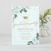 Invitation Lycée de la fête de fin d'or Turquoise Floral (Debout devant)