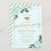 Invitation Lycée de la fête de fin d'or Turquoise Floral (Devant / Derrière)