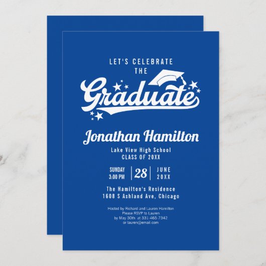 Invitation Lycée Fêtons le Bleu Graduate (Devant / Derrière)
