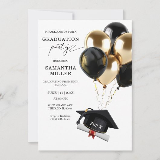 Invitation Lycée Gold et Black Graduation (Devant)
