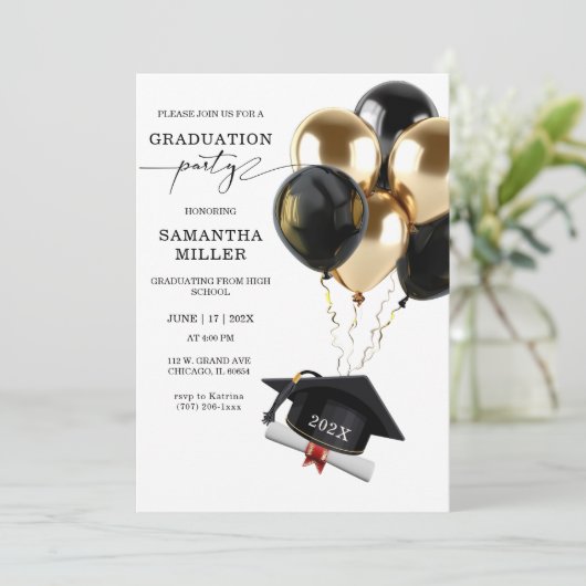 Invitation Lycée Gold et Black Graduation (Debout devant)
