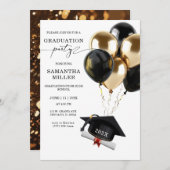 Invitation Lycée Gold et Black Graduation (Devant / Derrière)