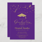 Invitation Lycée Grand Parti Gold Confetti violet (Devant / Derrière)
