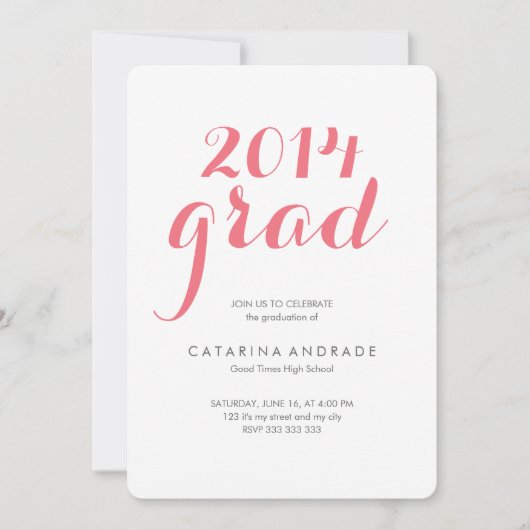 Invitation Lycée Photo Graduation Party 2014 Grad Pink (Devant)