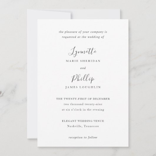 Invitation Lynnette Mariage traditionnel élégant (Devant)