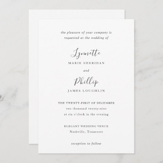 Invitation Lynnette Mariage traditionnel élégant (Devant / Derrière)