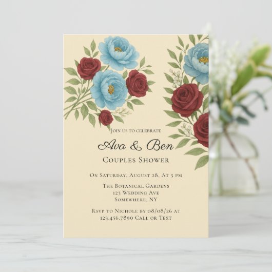 Invitation Lyons Blue Peony et Red Roses (Debout devant)