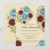 Invitation Lyons Blue Peony et Red Roses Bachelorette Party (Devant / Derrière)