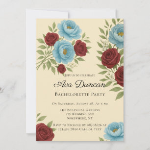 Invitation Lyons Blue Peony et Red Roses Bachelorette Party