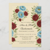 Invitation Lyons Blue Peony et Red Roses Bridesmaitres Déjeun (Devant / Derrière)