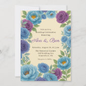 Invitation Lyons Blue Peony & Fig Purple Rose Mariage (Devant)