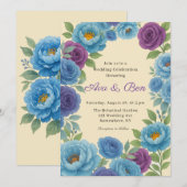 Invitation Lyons Blue Peony & Fig Purple Rose Mariage (Devant / Derrière)