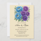 Invitation Lyons Blue Peony & Fig Purple Rose Wedding shower (Devant)