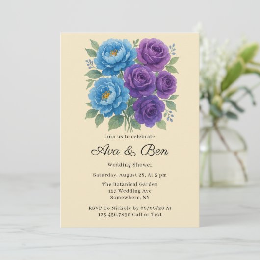 Invitation Lyons Blue Peony & Fig Purple Rose Wedding shower (Debout devant)