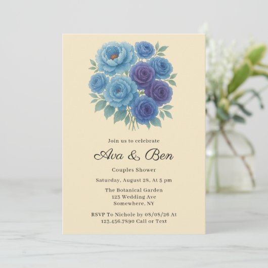 Invitation Lyons Blue Peony & Fig Violet Rose Couples Douche (Debout devant)