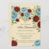 Invitation Lyons Blue Peony & Red Roses Brunch & Bubbly (Devant / Derrière)