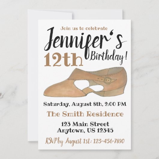 Invitation Lyrical Modern Dance Chaussure Anniversaire Party (Devant)
