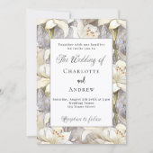 Invitation Lys blancs floraux argent rétro mariage (Devant)