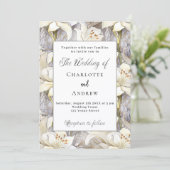 Invitation Lys blancs floraux argent rétro mariage (Debout devant)