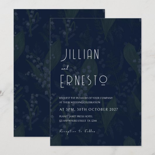 Invitation Lys bleu foncé de la Vallée Arrière - plan défraîc (Devant / Derrière)