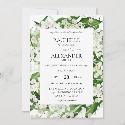 Invitation Lys de la Vallée Blanc Floral 3 Mariage (Devant)