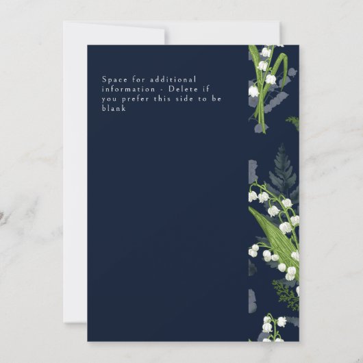 Invitation Lys de la vallée bleu foncé avec bordure florale (Dos)
