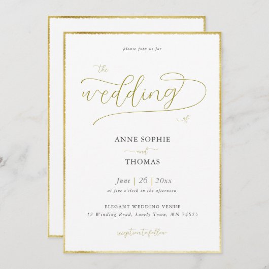 Invitation Lys de printemps du Mariage de calligraphie d'or d (Devant / Derrière)