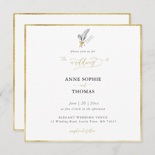 Invitation Lys de Printemps Formel de Vallée Mariage Or (Devant / Derrière)