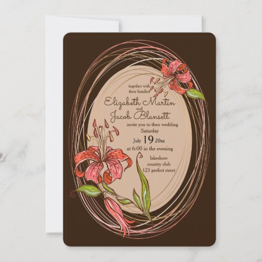 Invitation Lys de tigres Mariage, brun foncé (Devant)