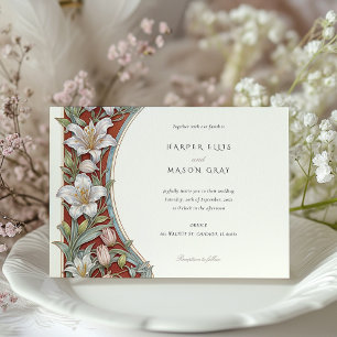 Invitation Lys élégants Art Nouveau Mariage Rouge ivoire