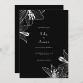 Invitation Lys floraux noir et blanc Enregistrer la date (Devant / Derrière)