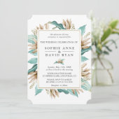 Invitation Lys ivoire Turquoise Fleurs Mariage géométrique (Debout devant)