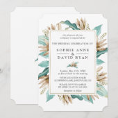 Invitation Lys ivoire Turquoise Fleurs Mariage géométrique (Devant / Derrière)