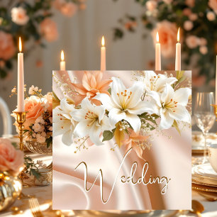 Invitation Lys Mariages d'élite à fleurs Blanche Poche soie