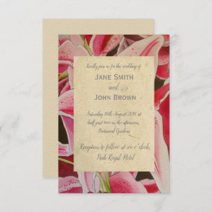 Invitation Lys rose mariage aquarelle art rustique