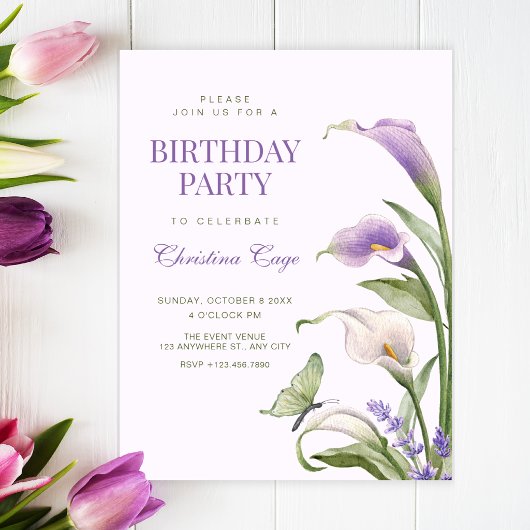 Invitation Lys violet floral anniversaire