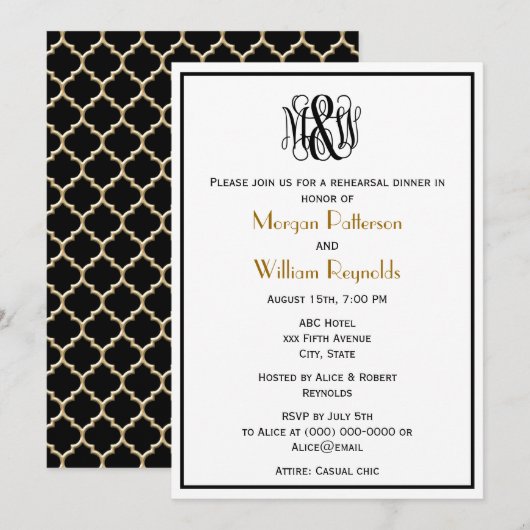 Invitation M Black Vine Script Monogram B&G DIY BG Répétition (Devant / Derrière)