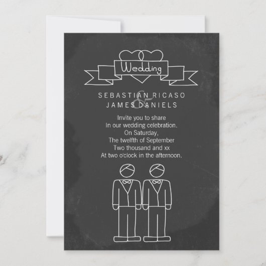Invitation M. et M. Doodle Chalkboard Gay Mariage (Devant)