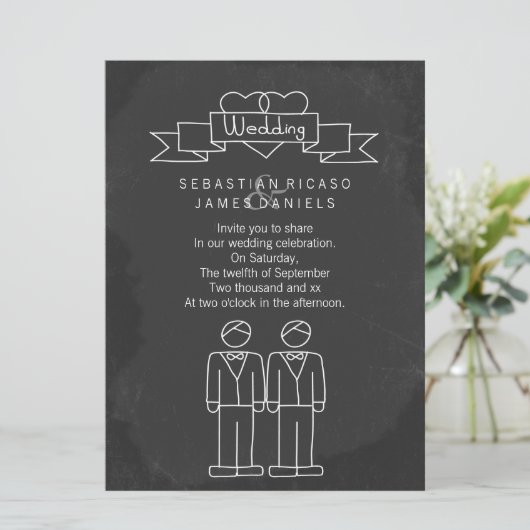 Invitation M. et M. Doodle Chalkboard Gay Mariage (Debout devant)