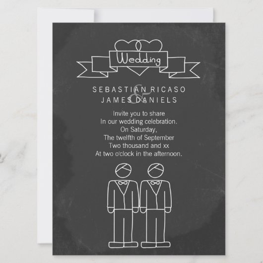 Invitation M. et M. Doodle Chalkboard Gay Mariage (Devant)