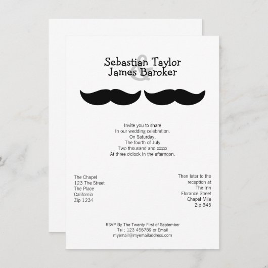 Invitation M. et M. Mustache Mariage (Devant / Derrière)